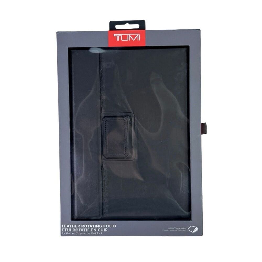 TUMI Rotating Folio Case - For iPad Air 2 - Black Leather - 12” x 7.8” x 0.9”